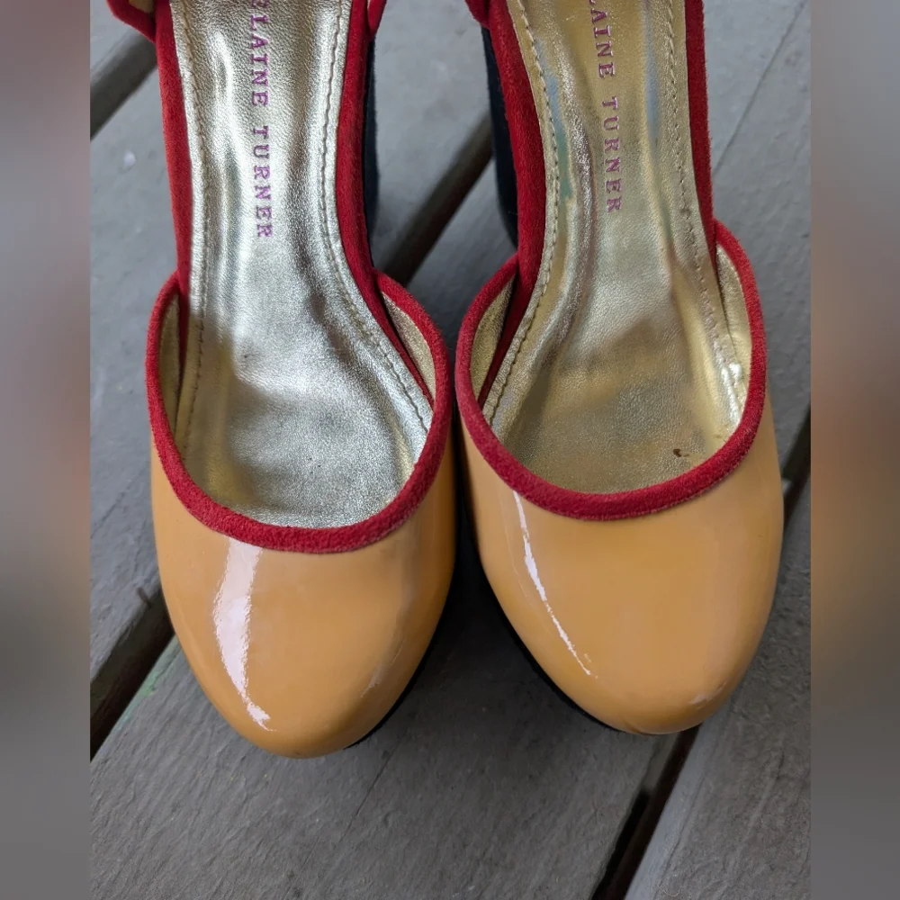Elaine Turner Colorful Ankle Strap Platform Heels 6 Patent Leather‎ Retro Pinup